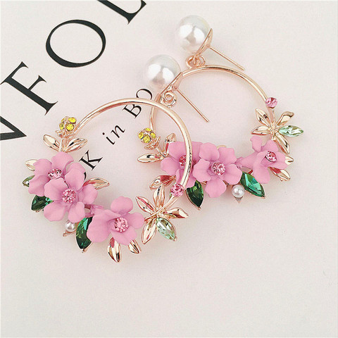 Pendientes de aro con forma de flor para mujer y niña, aretes Metal dorado, redondos, bonitos, rosas, con diamantes de imitación, a la moda ► Foto 1/6