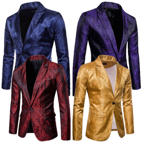 De los hombres con estilo Casual Slim Fit Formal botón fiesta Floral Formal Casual chaqueta de traje de negocios abrigo chaqueta ► Foto 1/6