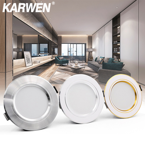 KARWEN-Lámpara LED de techo, luz descendente de 5W, 9W, 12W, 15W, 18W, Cuerpo Dorado/plateado/blanco, CA de 220V, 230V, 240V ► Foto 1/6