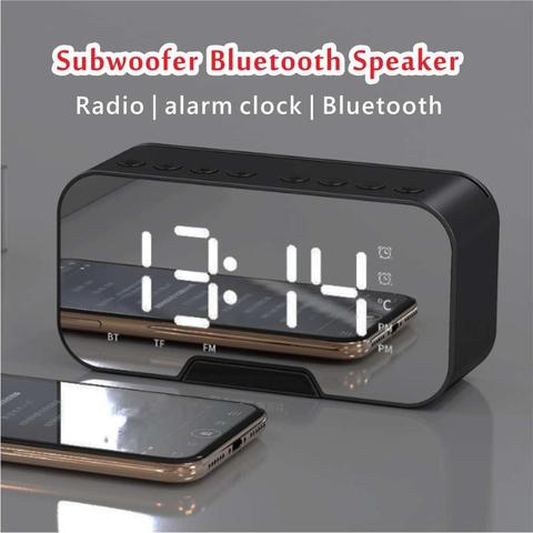 Reloj de sobremesa Digital con alarma Led, Altavoz Bluetooth con Subwoofer Inalámbrico, termómetro de reproducción Tf, Radio FM, reproductor de música ► Foto 1/6