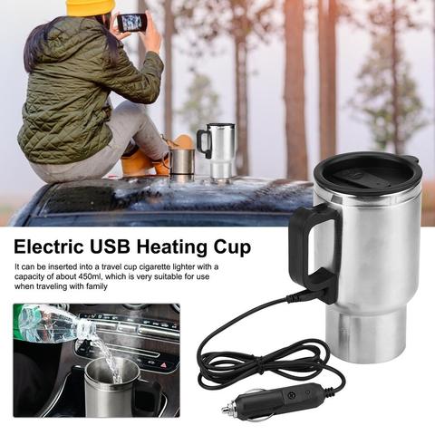 Taza térmica de acero inoxidable para vehículo, hervidor de agua eléctrico de 12V y 450ml para viaje y acampada ► Foto 1/6