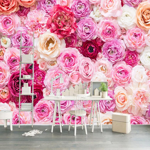 Papel tapiz personalizado De cualquier tamaño, Mural De flores rosas 3D, pintura De pared para sala De estar, casa De boda, decoración De pared para el hogar, Papel De pared ► Foto 1/6