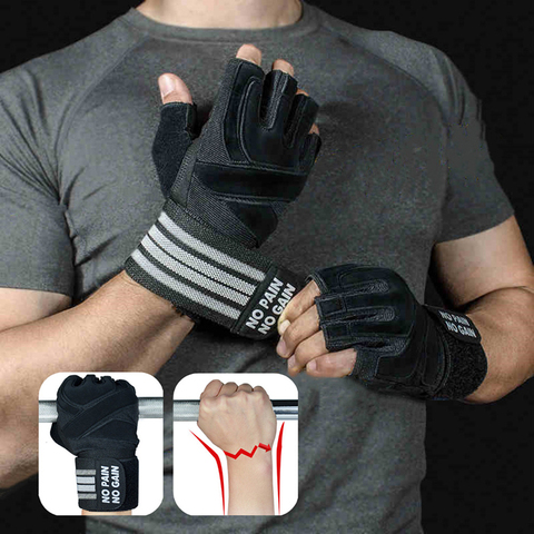 Guantes de levantamiento de pesas con soporte de muñeca para ejercicio pesado, entrenamiento de gimnasia, Fitness, Handschuhe, Crossfit ► Foto 1/6