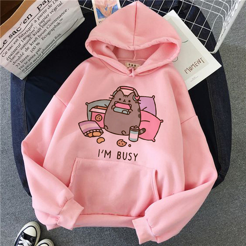 Sudadera con capucha de gato para mujer, moda kawaii coreana harajuku, ropa rosa de dibujos animados de los 90 para mujer, capucha oversize ► Foto 1/6