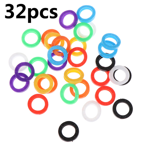 Cubiertas para llave de goma huecas Multicolor de colores variados, elásticas, 32 Uds., llaves redondas de silicona suave, cerraduras, llavero gorra, funda ► Foto 1/6