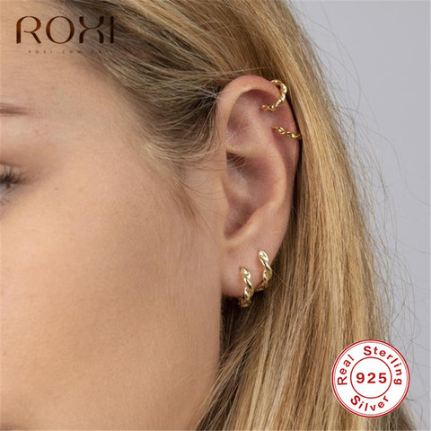 ROXI minimalista de Plata de Ley 925 Plata torcida Stud pendientes para las mujeres círculo geométrico aro pequeño pendientes tipo hélice pendientes para Piercing ► Foto 1/6