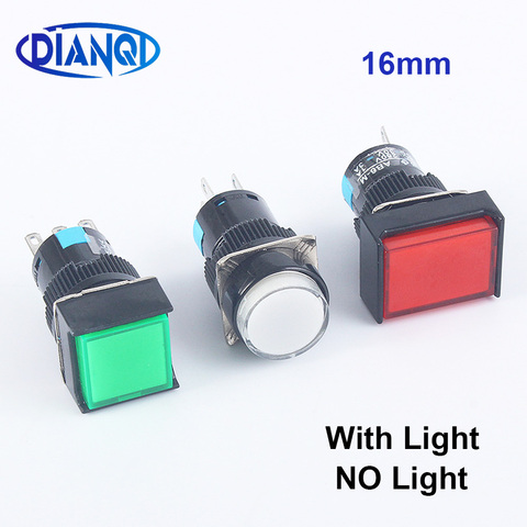 Interruptores de botón momentáneos iluminados de 16MM, lámpara de botón de enganche con luz/sin LED de 12V 24V 220V, 1 Uds. ► Foto 1/6