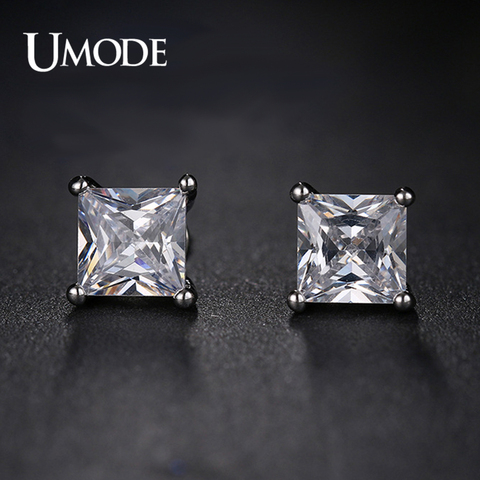 UMODE pequeños pendientes de circonita con corte de princesa de 5mm 0.63ct UE0049 ► Foto 1/6