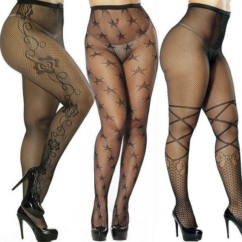 Pantimedias de rejilla de talla grande para mujer, medias transparentes de encaje, medias elásticas de cintura alta, Sexy para mujer estampado, medias de red ► Foto 1/6