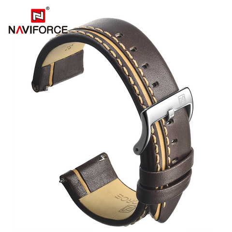 NAVIFORCE-correas de reloj de cuero genuino para hombre, pulsera informal de lujo de alta calidad, 24mm, marrón, negro, rojo y azul ► Foto 1/6