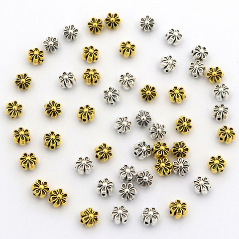 50 Uds unids. espaciador de semillas de plata tibetana flor cuentas de Metal para joyería hecho a mano Diy pulsera collar accesorios al por mayor ► Foto 1/6