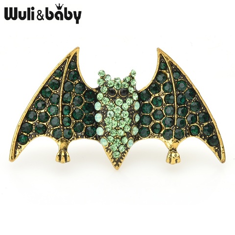 Wuli & baby-broches de murciélago con diamantes de imitación verdes para mujer, broche informal de animales para fiesta, regalos ► Foto 1/3