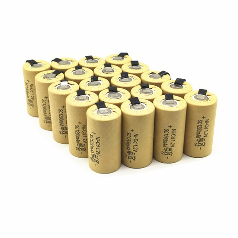 Batería recargable de alta calidad SC ni-cd, 1,2 v con pestaña de 1200 mAh para herramienta eléctrica, 20 unids/lote ► Foto 1/5