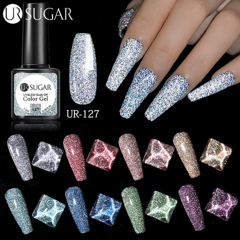 Azúcar UR reflectante esmalte de uñas en Gel con purpurina 7,5 ml espumosos las Auroras láser de uñas de Gel de uñas de arte Vernish capa superior semipermanente capa Base ► Foto 1/6