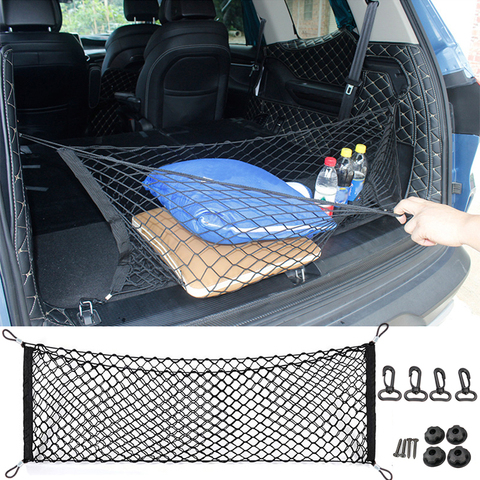 Soporte de red elástica de nailon para maletero de coche, almacenamiento trasero, 4 ganchos de plástico, bolsillo para camioneta, camioneta, SUV, MPV, 110x50CM ► Foto 1/6