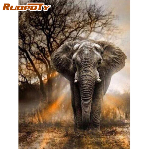 RUOPOTY-Cuadro de elefante para colorear por números, lienzo acrílico, pintura, arte de dibujo pintado a mano, Diy, Kits de pintura por números ► Foto 1/6