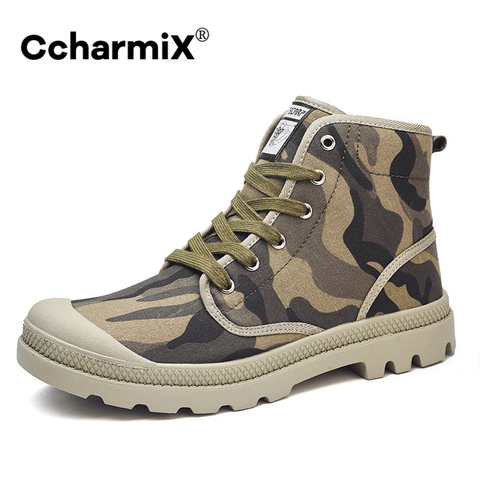 CcharmiX de lona de los hombres botas de combate del ejército estilo de moda de alta-militar tobillo botas de los hombres cómodos zapatos de camuflaje zapatillas de deporte bis tamaño ► Foto 1/6