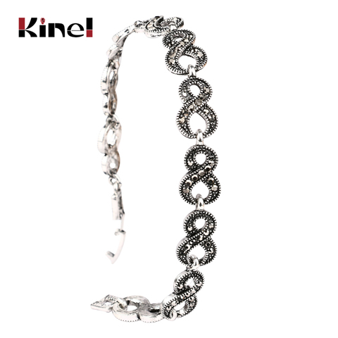 Kinel-pulsera de cristal gris para mujer, joyería de cristal gris, Color plata, Retro ► Foto 1/6