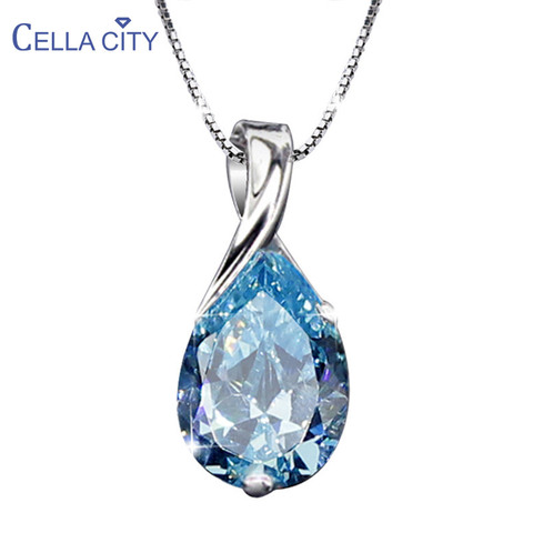 Cellacity-collar de plata 925 con forma de gota de agua, colgante de Aguamarina, ornamento del cuello, compromiso, venta al por mayor ► Foto 1/6