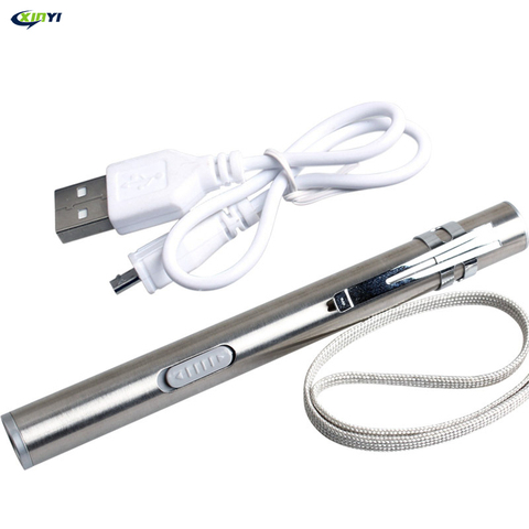 Linterna LED recargable por USB de aleación de aluminio, resistente al agua, potente, recargable, llavero, pluma, linterna para médicos ► Foto 1/6