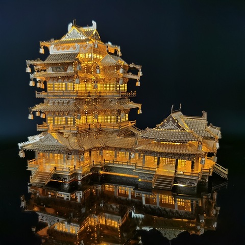 Rompecabezas 3D de Metal de arquitectura china antigua, Torre YueJiang, Diy, corte láser, modelo de ensamblaje, juguetes para adultos ► Foto 1/6