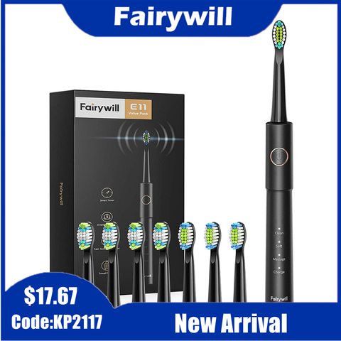 Fairywill-cepillo de dientes eléctrico para adulto, dispositivo dental sónico resistente al agua, recargable por USB, con 8 cabezales de repuesto E11 ► Foto 1/1