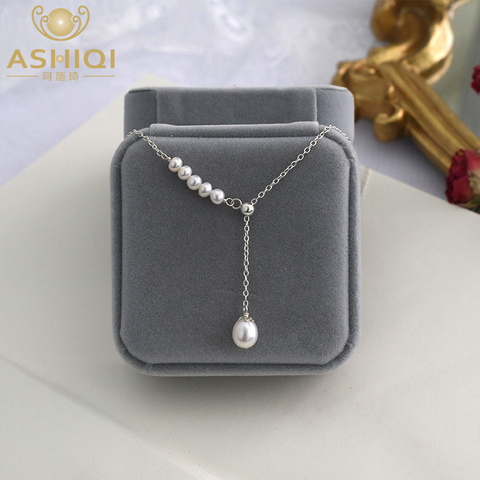ASHIQI-collar de perlas naturales de agua dulce para mujer, colgante de plata de ley 925, personalidad de moda ► Foto 1/6