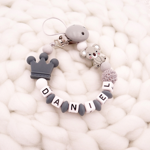 Hechos a mano nuevos personalización gratis nombre chupete Clips Koala Cadena de chupete titular recién nacido niña personalizado de silicona bebé ducha regalo ► Foto 1/6