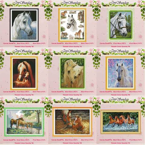 Juegos de punto de cruz DIY de animales de caballo blanco, familia de caballos con cuentas, 11CT, 14ct, Kits de punto de cruz, bordado, costura, decoración del hogar ► Foto 1/6