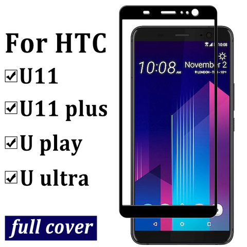 Cubierta protectora completa de vidrio templado para htc u11 Protector de pantalla para HTC U11 Plus U Ultra u play Protector de vidrio funda de película ► Foto 1/6