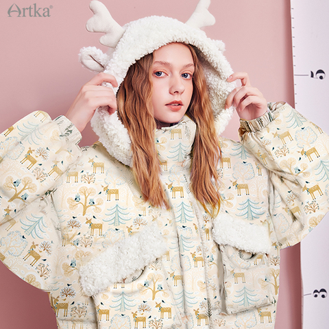 ARTKA de invierno de 2022 las nuevas mujeres abrigo 80% pato blanco abajo espesar cálido chaqueta de Navidad cuernos con capucha abrigo DK20005D ► Foto 1/6