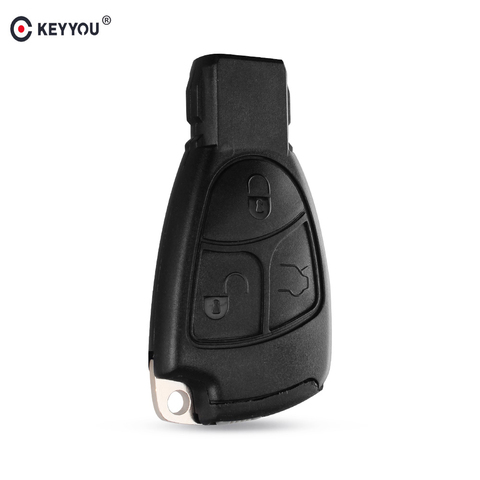 KEYYOU-funda de 3 botones para llave inteligente, carcasa Fob con Clip de soporte de batería para Mercedes Benz MB C E ML S SL SLK CLK AMG, botones blandos ► Foto 1/6