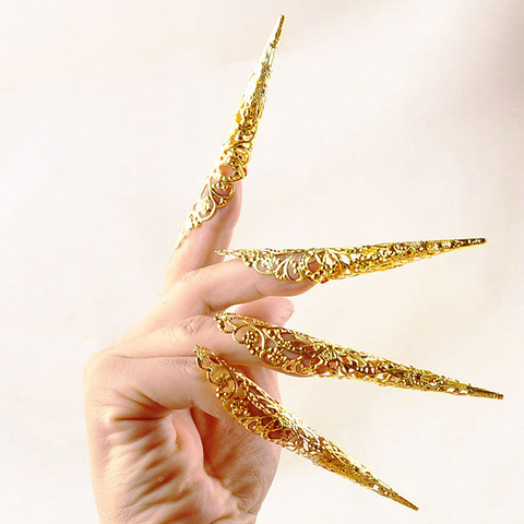 Anillos de uñas de reina de estilo antiguo, anillo hueco para nudillos, Punta del dedo, danza del vientre, accesorios de joyería, 5 uds. ► Foto 1/6