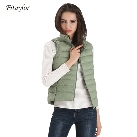 Fitaylor-chalecos de invierno ultraligeros para mujer, chaleco de plumas de pato blanco, chaqueta fina sin mangas, cálido y resistente al viento ► Foto 1/6