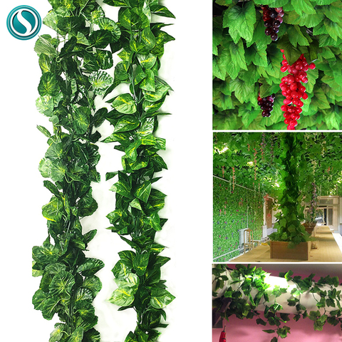 Hiedra colgante Artificial de seda de 2,4 M, guirnalda de hojas de ratán vívidas, plantas, hojas de vid, decoración para el hogar, boda, baño, decoración para fiesta de jardín ► Foto 1/6
