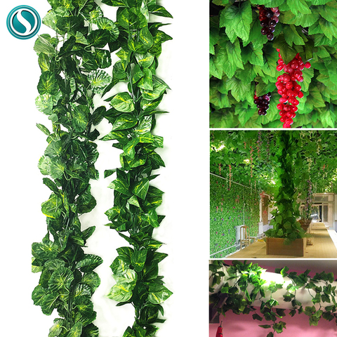 Hiedra colgante Artificial de seda de 2,4 M, guirnalda de hojas de ratán vívidas, plantas, hojas de vid, decoración para el hogar, boda, baño, decoración para fiesta de jardín ► Foto 1/6