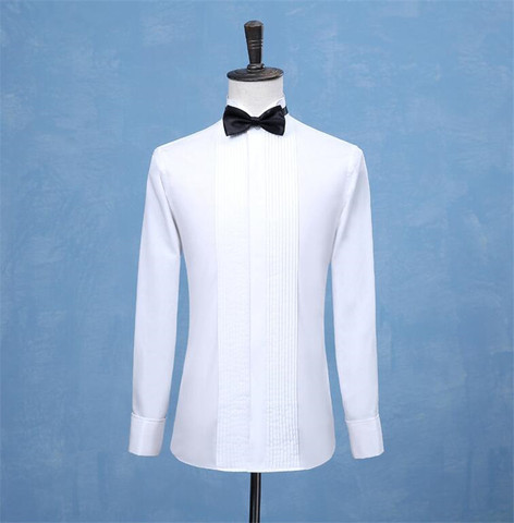 Esmoquin de boda blanco para hombre, camisa con mancuernas francesas, camisa de manga larga para hombre, vestido de negocios Social, camisas formales ► Foto 1/5