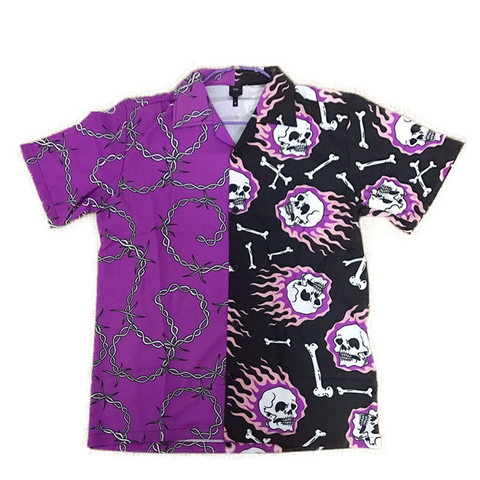 Camisa hawaiana de manga corta para hombre, camisa masculina de estilo Vintage de color morado y negro, con estampado informal, ideal para la playa, disponible en talla grande ► Foto 1/6