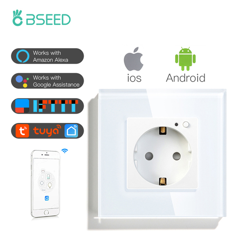 BSEED-enchufe eléctrico individual para la ue, doble toma inteligente de pared con WIFI, compatible con Google Alexa y aplicación de Triple cristal, interruptores de encendido y apagado ► Foto 1/6