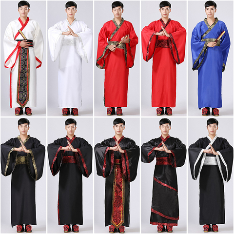 Hanfu-ropa tradicional china para hombre, traje antiguo de Festival, ropa para el escenario, trajes de baile folclórico, 10 colores ► Foto 1/6