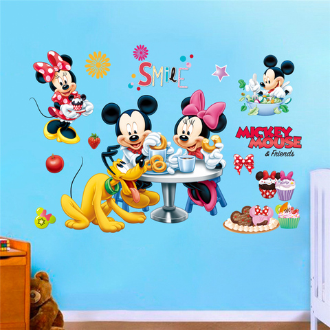 Dibujos Animados Mickey Minnie pegatinas de pared para niños dormitorio niños habitaciones sala de estar pared calcomanía arte cartel Mural navidad regalo Decoración ► Foto 1/6