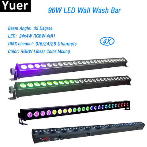 4 unids/lote x 24x4 W LED RGBW 4in1 Led Luz de lavado de pared 3/6/24/28 canales DMX512 Led etapa de lavado luz fiesta boda envío gratis ► Foto 1/6