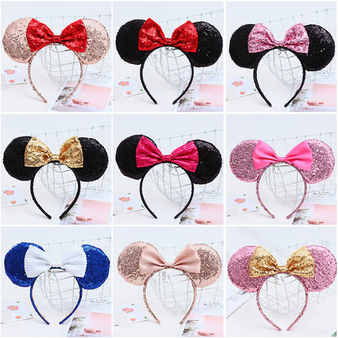 Nuevo lentejuelas ratón moño para oreja accesorios para el cabello diadema Mickey Minnie niños cinta de pelo adorno de cabeza ► Foto 1/6