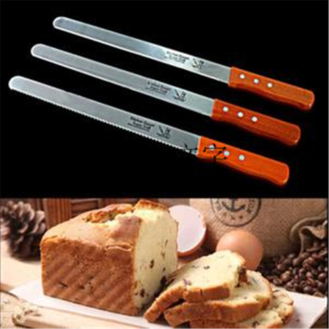 Cuchillo dentado de acero inoxidable de 10 pulgadas, rebanador de pasteles con mango de madera Natural, cocina, cortador de galletas de pastelería artesanal ► Foto 1/6