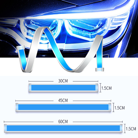 Tira LED DRL para coche, luces de circulación diurna, señal de giro, Flexible, impermeable, 30 45 60cm, lámpara de flujo de freno blanco y amarillo, 2 uds. ► Foto 1/6