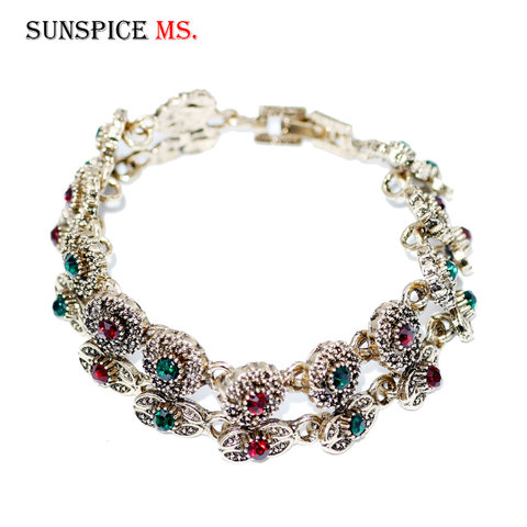 SUNSPICEMS, pulsera Retro turca de Color dorado para mujer, joyería étnica de boda, brazalete con encanto de diamantes de imitación, regalo nupcial bohemio ► Foto 1/6