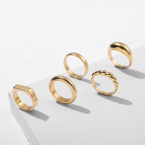 Anillos de círculo redondo de Color dorado para mujer y hombre, anillos trenzados gruesos geométricos a la moda, joyería de boda Declaración ► Foto 1/6