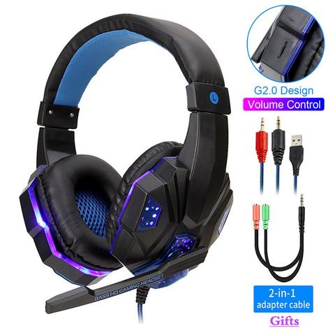 Auriculares con cable y luz Led para jugadores, auriculares con cable y micrófono para Switch PS4, Juegos de ordenador, Over Ear, para XBox PC ► Foto 1/6