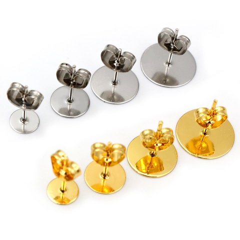 50-100 unids / lote pendientes de acero inoxidable dorado pasadores de Base de poste en blanco con pendientes de tapón de oreja para hacer joyería DIY ► Foto 1/6