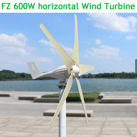 Turbina aerogeneradora horizontal para uso doméstico, controlador MPPT(boost), 600W, 12V, 24V ► Foto 1/6